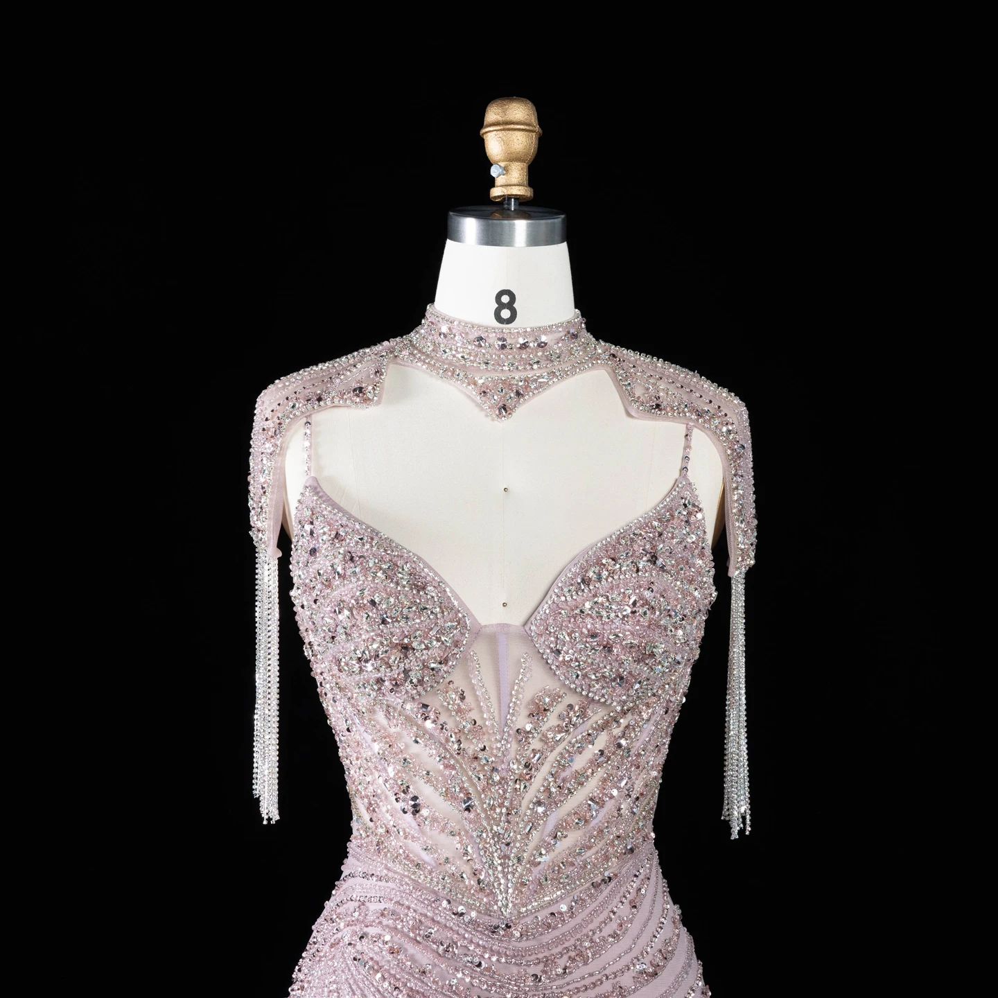 Sharon Said Luxuriöses Champagner-Abendkleid mit Quastenumhang, Diagonalen Strasssteinen, Meerjungfrauen-Schnitt, für formelle Anlässe und Partys, SS184, Maßanfertigung – Detail 13