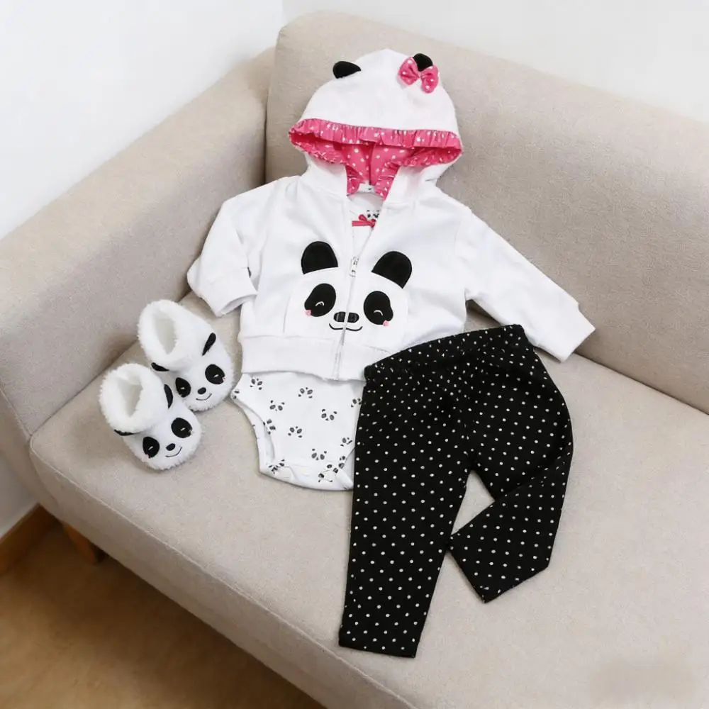 Vestido de boneca reborn 47/60, fantasia de panda de algodão de alta qualidade, acessório de brinquedo infantil, presente de natal, vestido de boneca reborn de algodão de alta qualidade