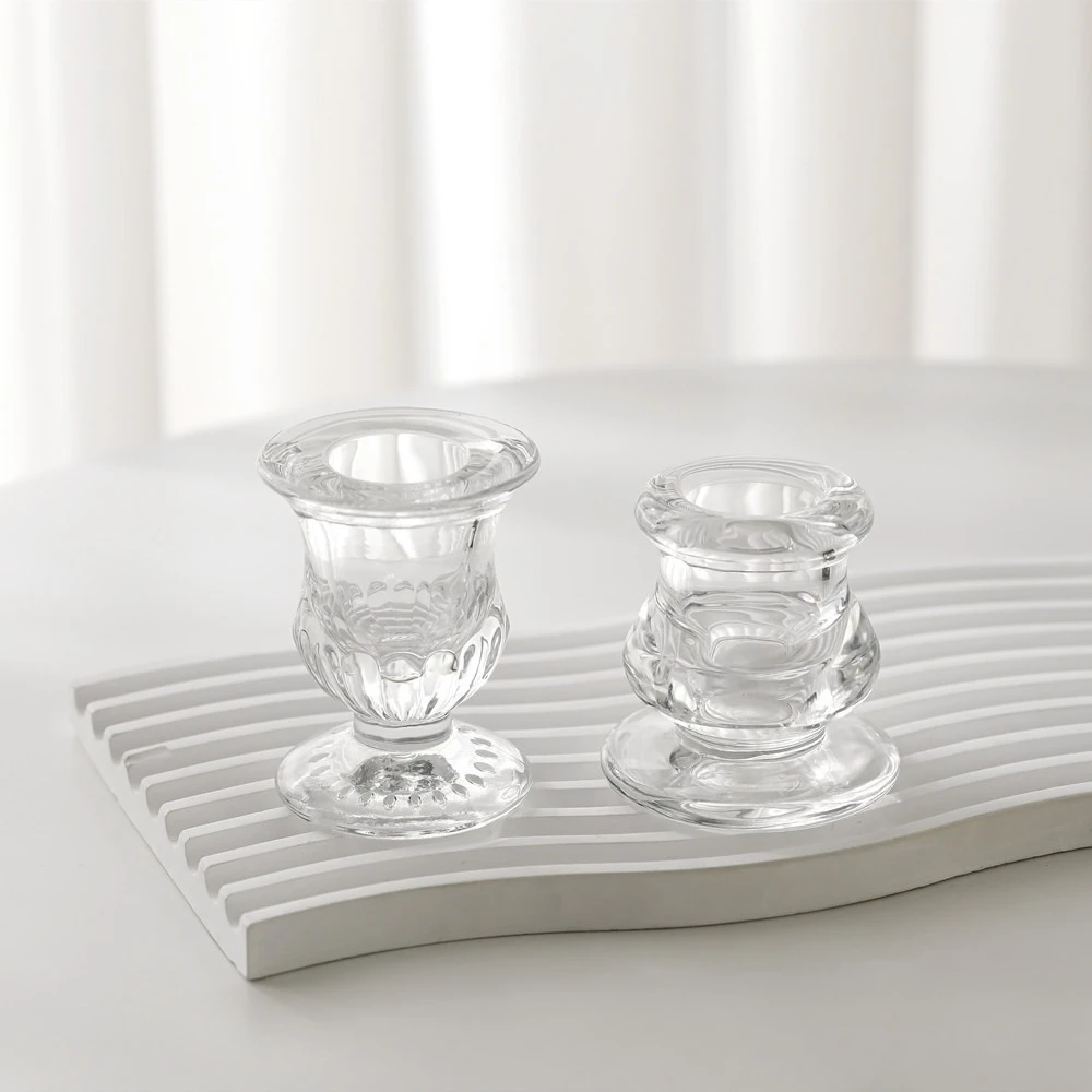 2PCS Ins Style Creative Glass Candlestick Base Romantic Table Home Holiday Atmosphere Ornament Mini