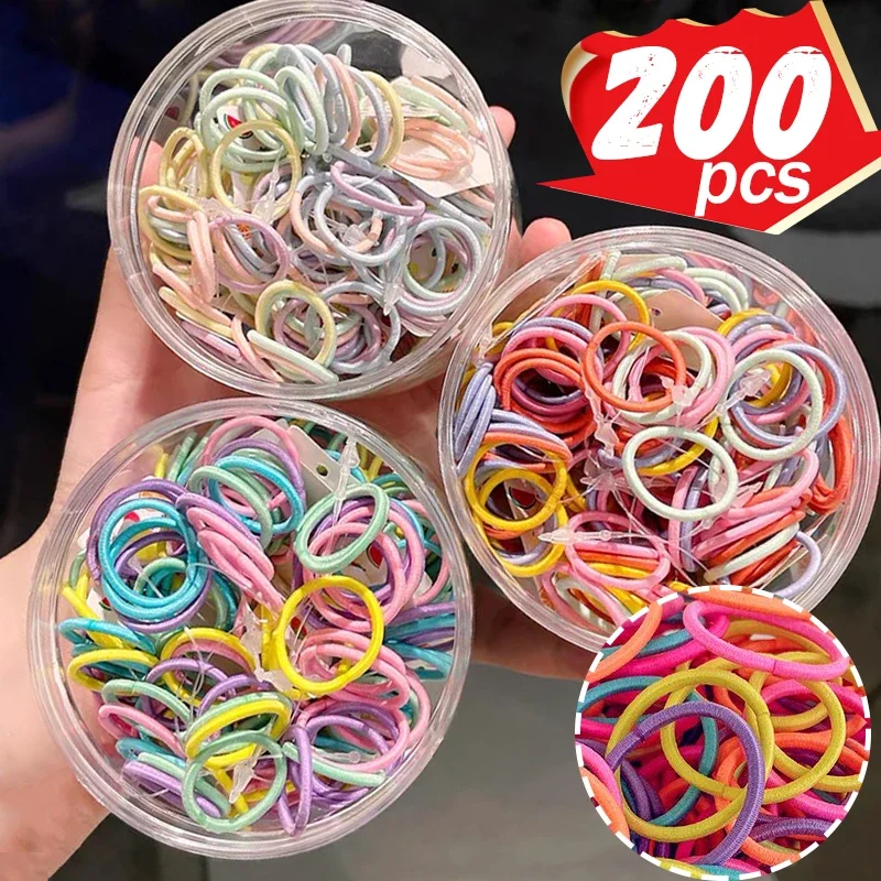 

50-200pcs Colorful Nylon Hairbands Girls Children Cute Elastic Small Ponytail Holder Hair Ropes Sweet Scrunchie Rubber Band Ties