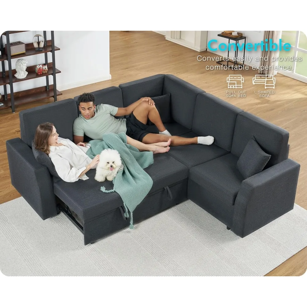 Sofa Bed,85Inch Sleeper Couch with Storage Seat,L Shaped Sofa with Pull Out Sofa Bed,Sectional Couches for Living Room Apartment