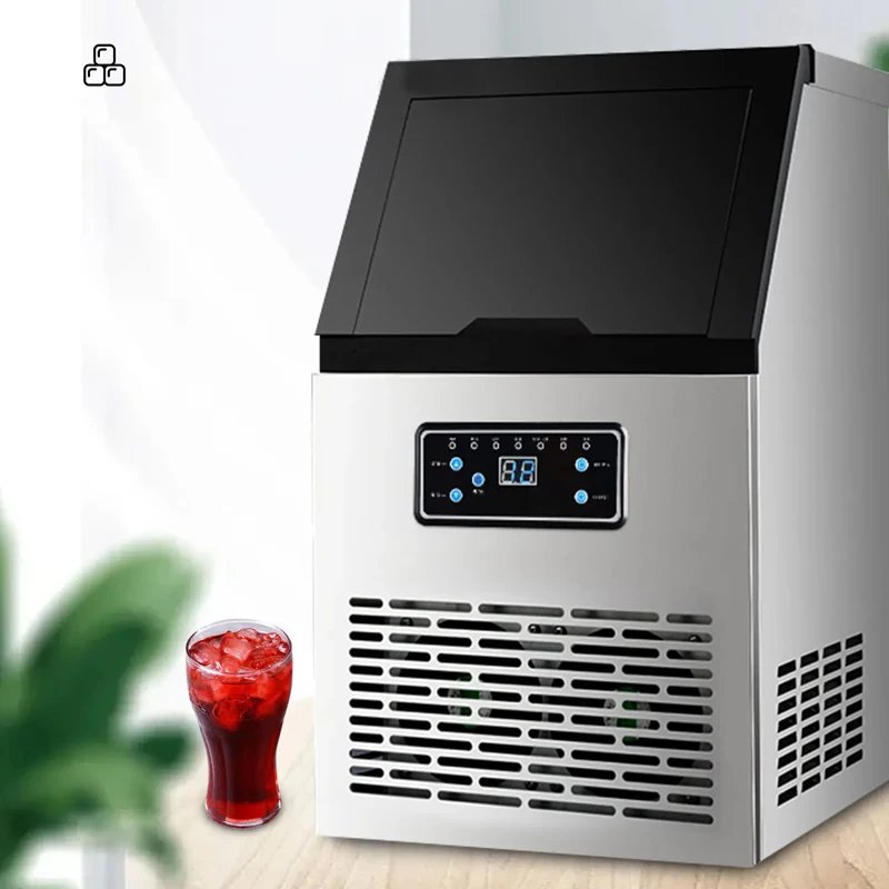 

60KG / 24H Commercial Ice Maker Machine with 2 Water Inlets Freestanding Ice Cube Making Machine