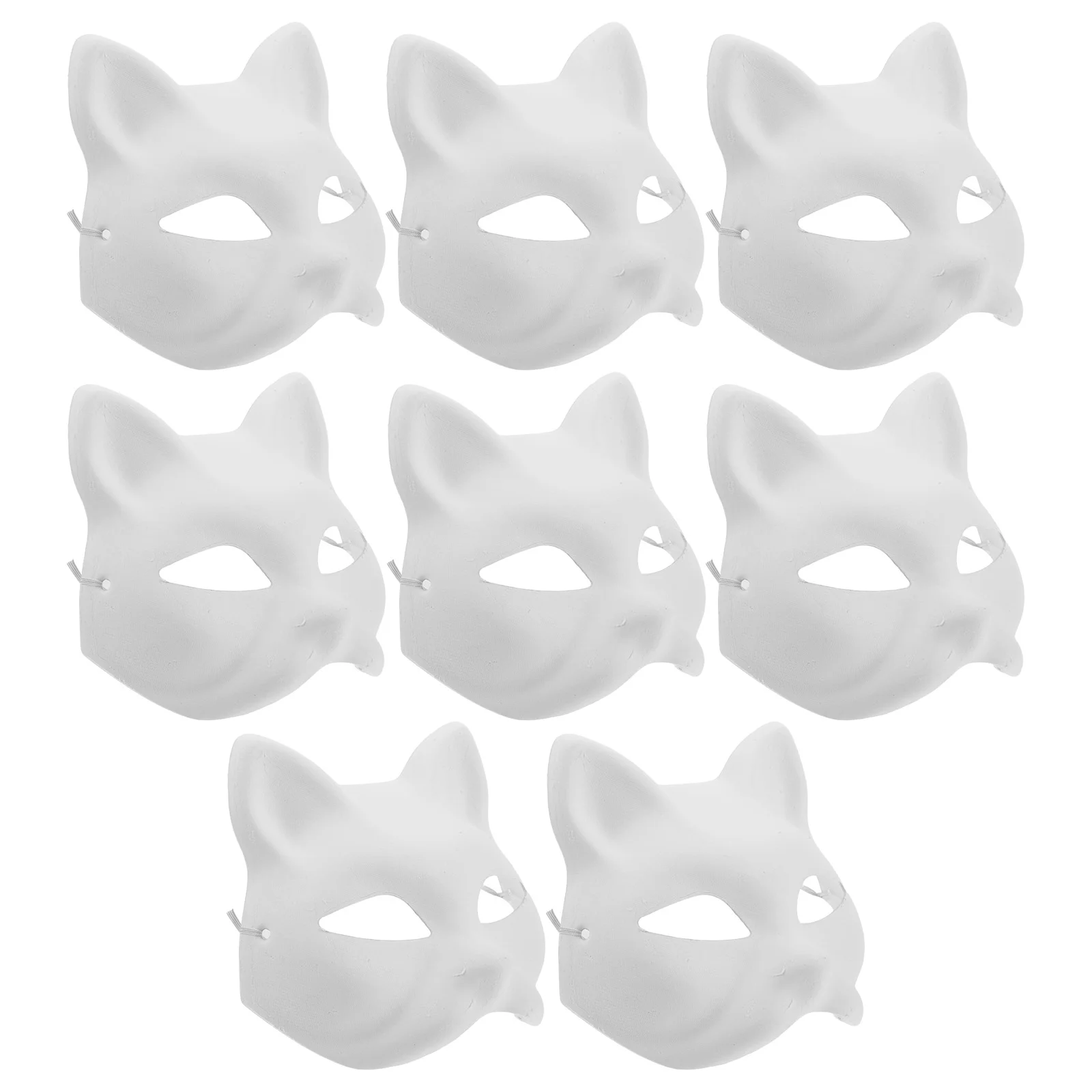 8 Pcs Fox Pulp Mask Paper Prop Full Face Unpainted Masquerade Masks for Women Cat White to Decorate