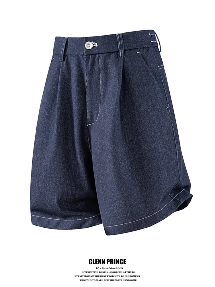 

GPstudio Men's Summer Thin Wide Leg Denim Shorts Retro Color Block A-Line mid Waist Jeans Short Pants Casual Urban Com...