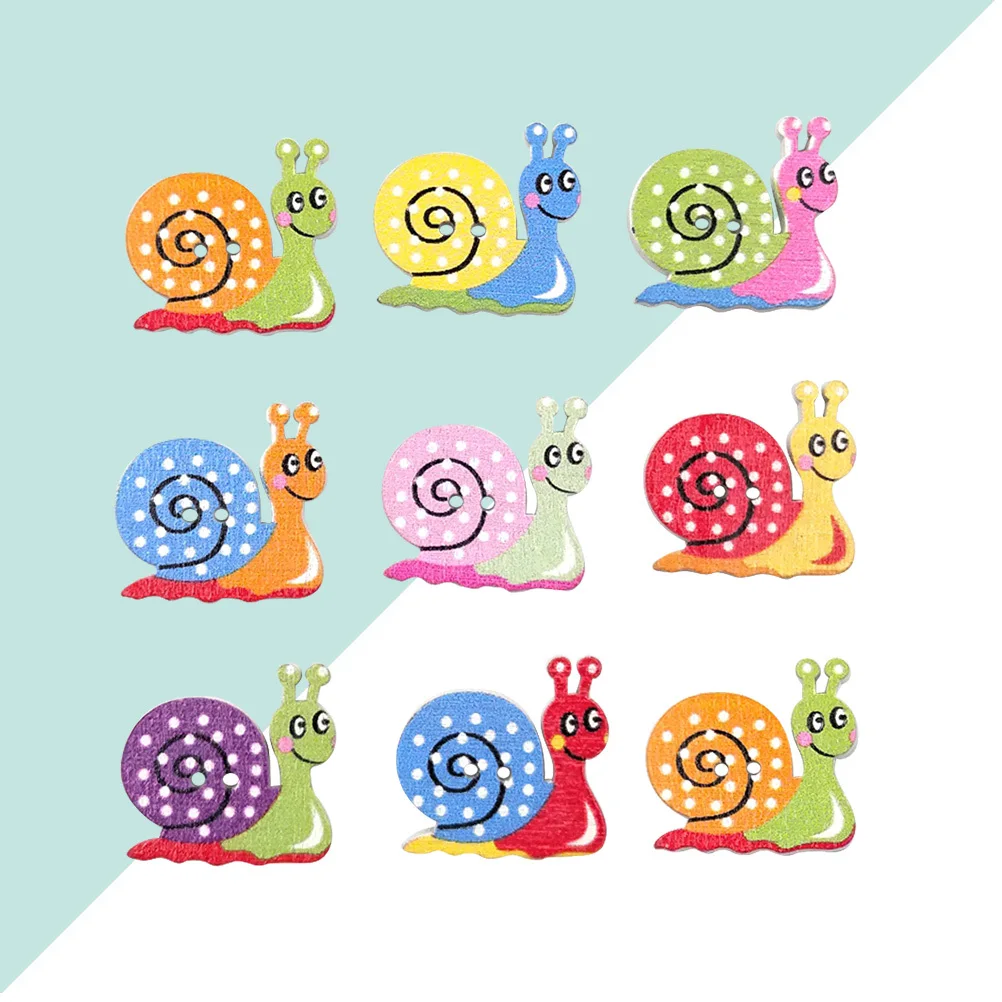 

50Pcs Cartoon Wooden Buttons Small Snail Printed Colorful DIY Sewing Knitting Scrapbook Mixed Assorted Wood Buttons
