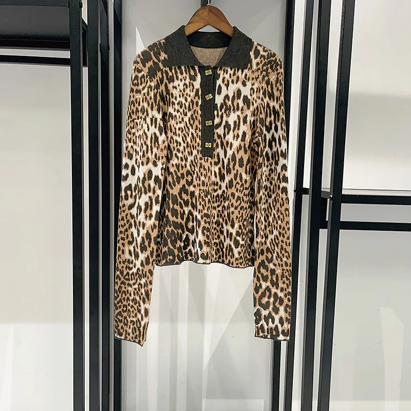 2025 women's new vitntage leopard print top long sleeve embroidery casual ladies pullover
