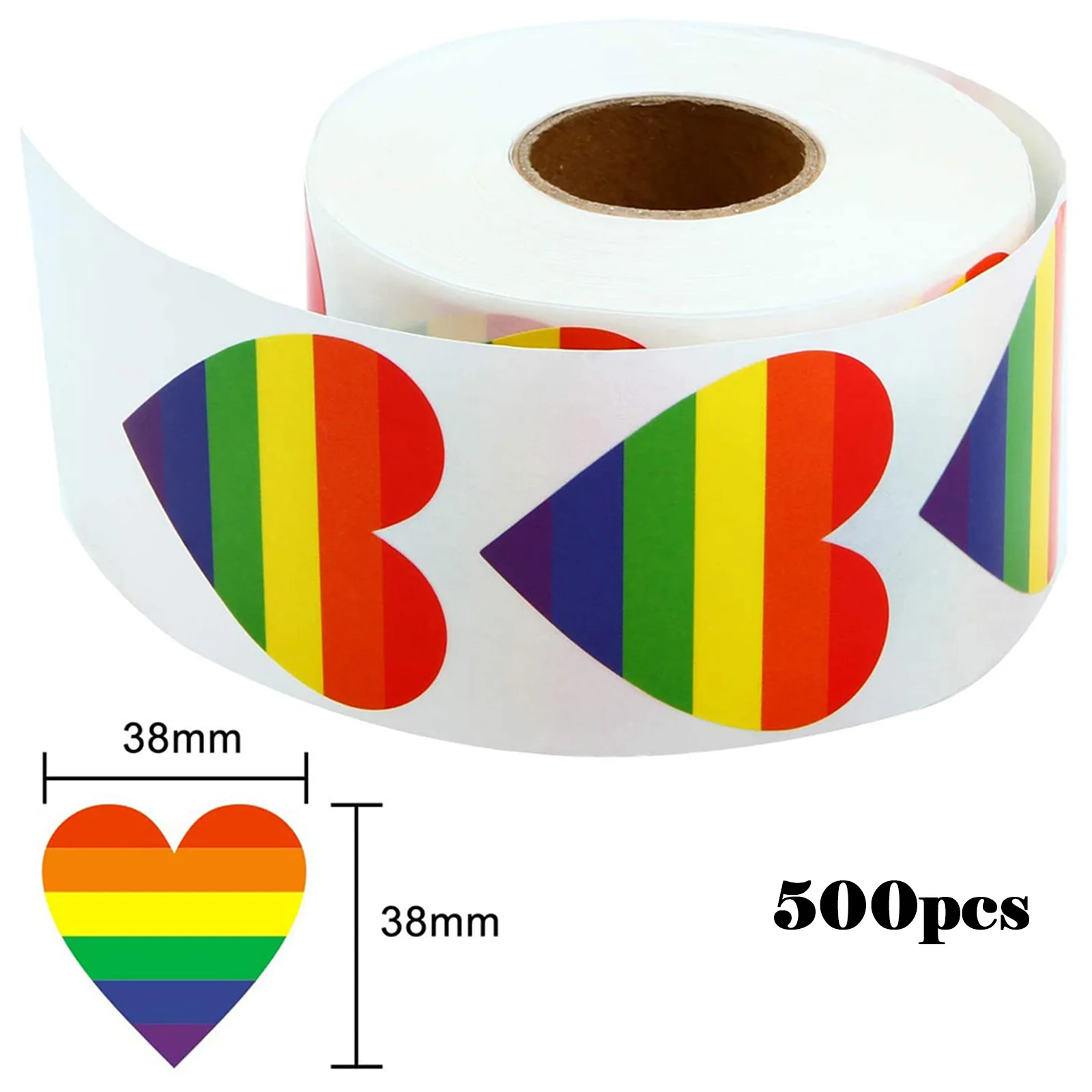 1 Roll 500 Piece Gay Pride Stickers Love Pride Rainbow Stickers Love Heart Baking Sticker 1Inch Love Rainbow Heart Shaped Tape