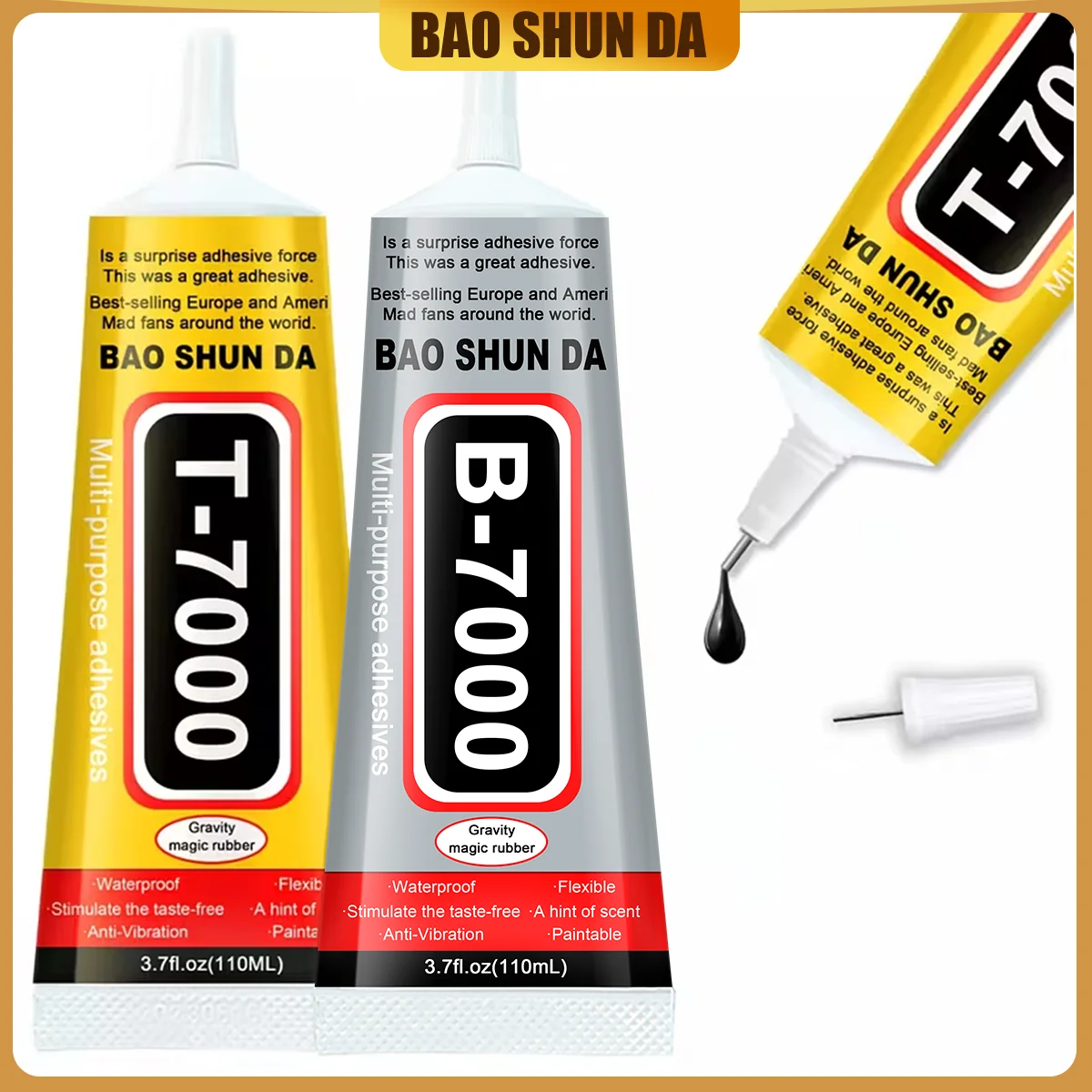 Colla adesiva nera T7000 da 15/50/110 ml per la riparazione del telefono, super colla multiuso trasparente fai da te B7000 con punta per applicatore di precisione