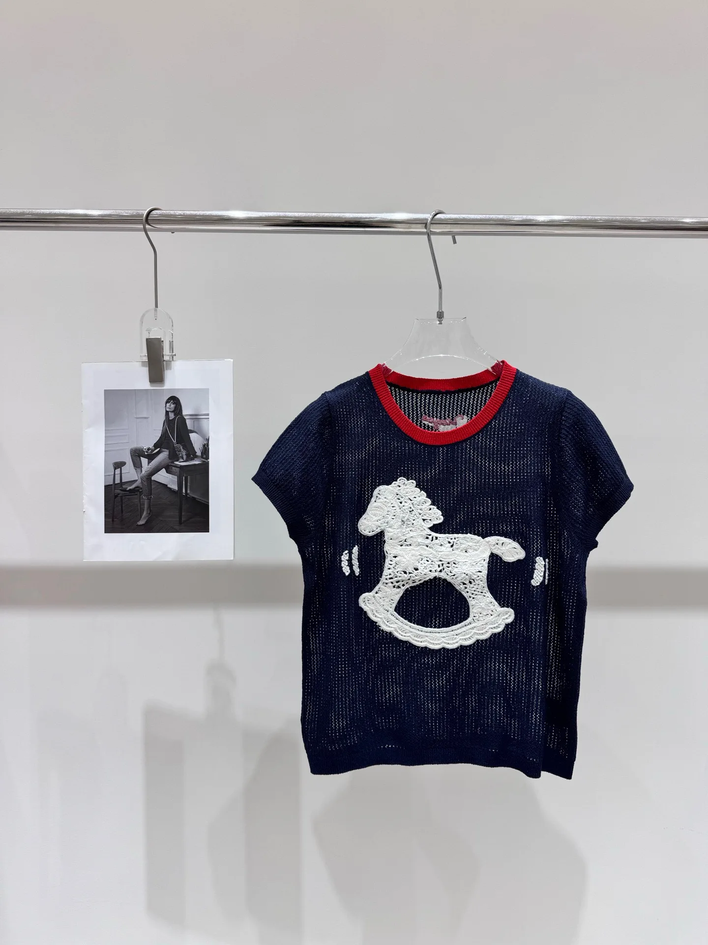 

VIBE Trendy Brand Summer New Hollow out Knitted Short Sleeve T-Shirt round Neck Pullover Women's Soft Breathable Elegant Style