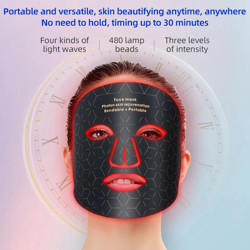 Silicone 4 Color Led Facial Mask Portable Red Light Near Infrared Therapy Photon Mask for Anti-Aging Wrinkles Skin Rejuvenation