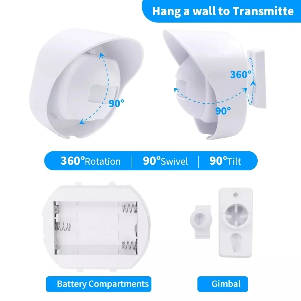 Campainha PIR sem fio, Sensor de movimento, detector infravermelho, alarme de indução, campainha, carrilhão impermeável, entrada, porta de entrada,