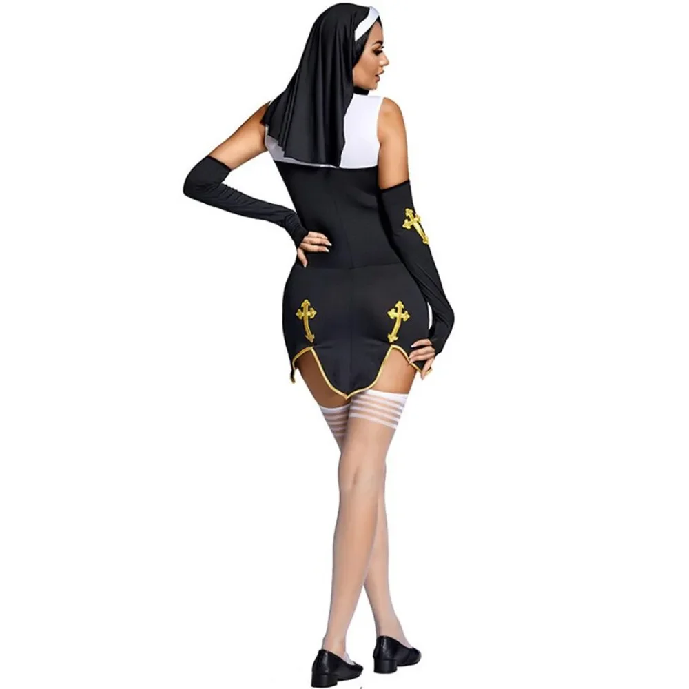 Halloween Carnival Women Tight Sexy Christian Missionary cattolico Cosplay Nun Uniform giochi di ruolo costumi Fancy Party Dress