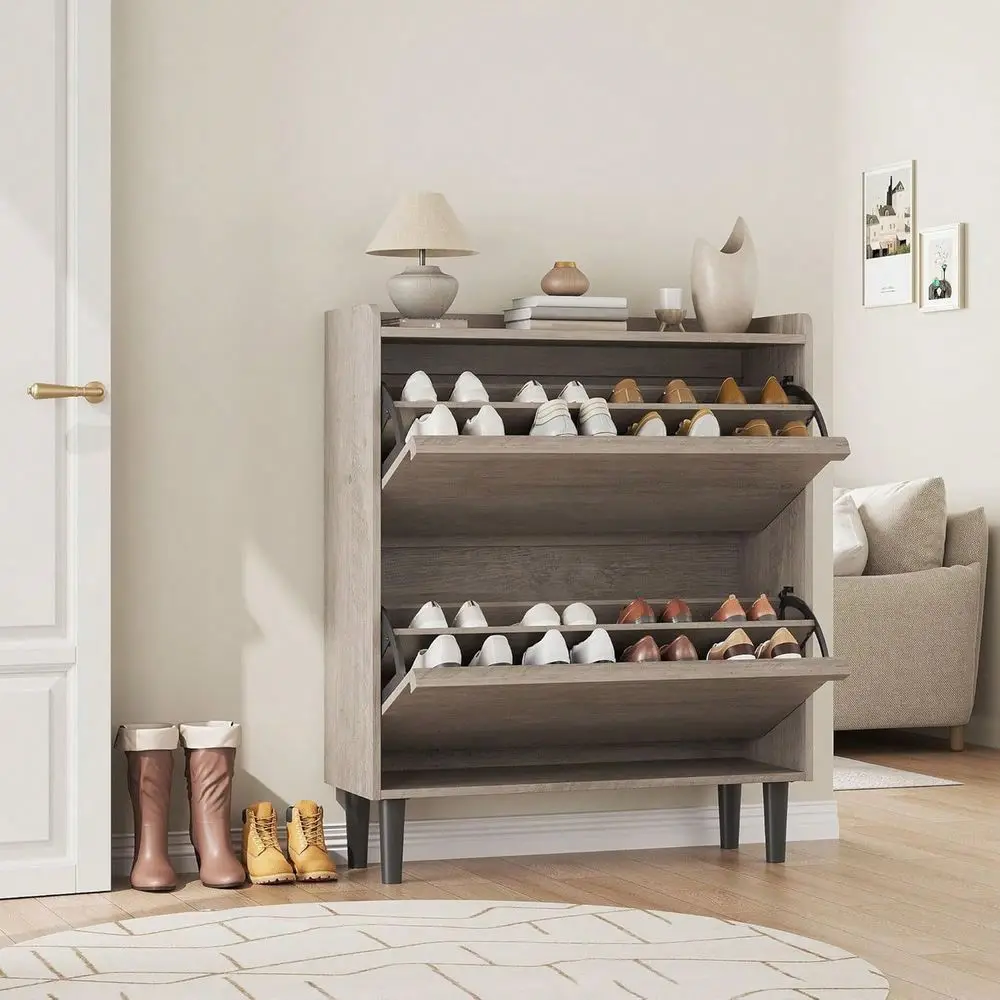 

Cabinet With 2 Flip Drawers, Wooden Shoe Organizer Cabinet With Adjustable Shelf, Shoe Storage For Entryway, Hidden Shoe Cabine