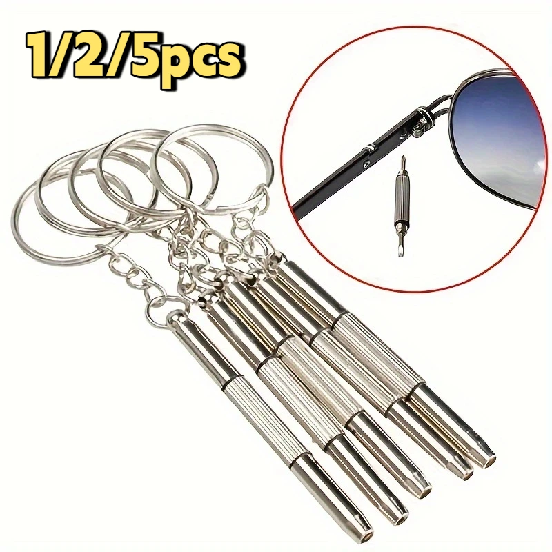 Multifunctional Mini 3in1 Screwdriver Set Slotted Cross Hex Keys for Glasses Phone Watch Repair with Keyring - 1/2/5 Pcs Options