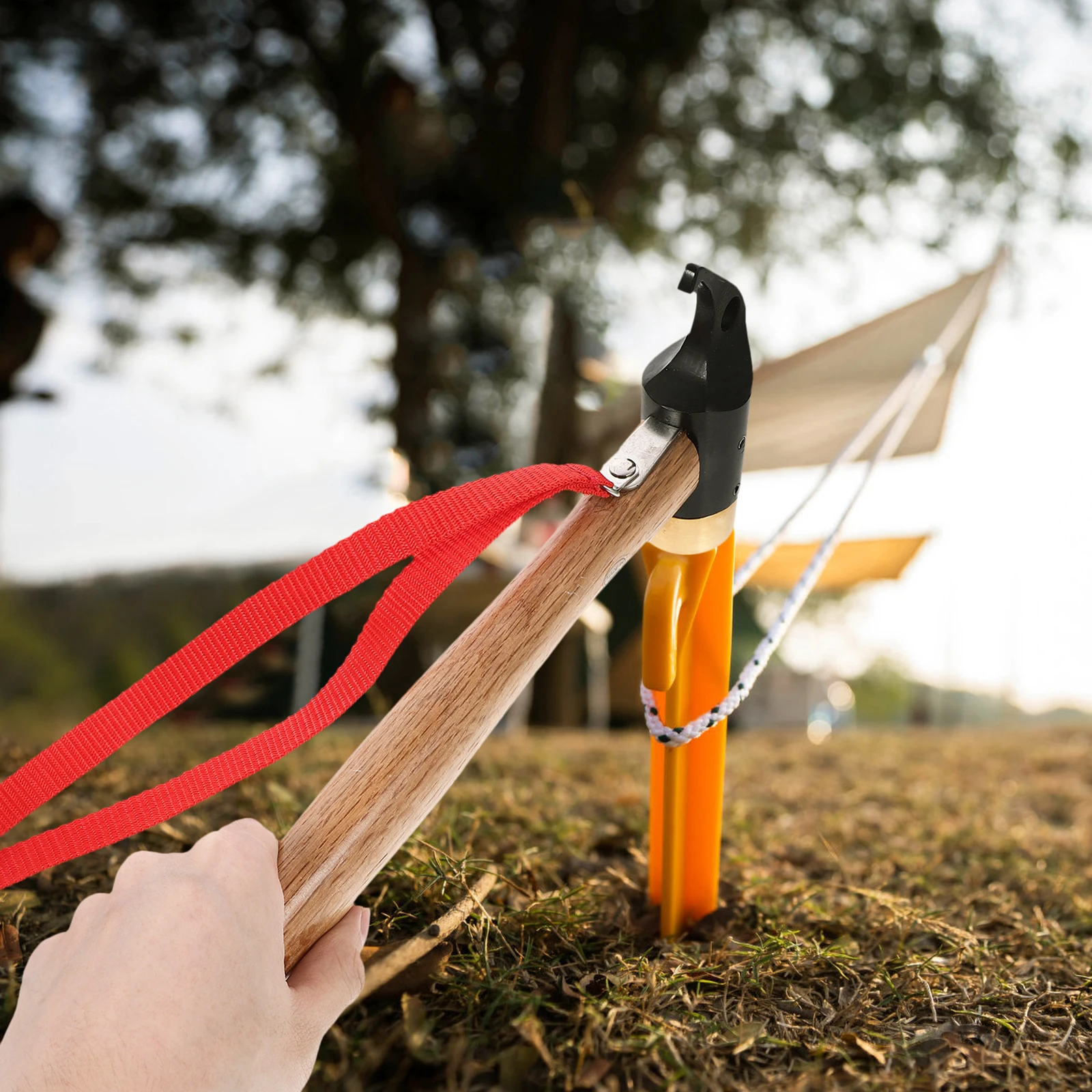 

Camping Brass Peg Hammer Copper Head Tent Stakes Forged Steel Durable Hammer Safety Strap Size S for Camping Outdoors