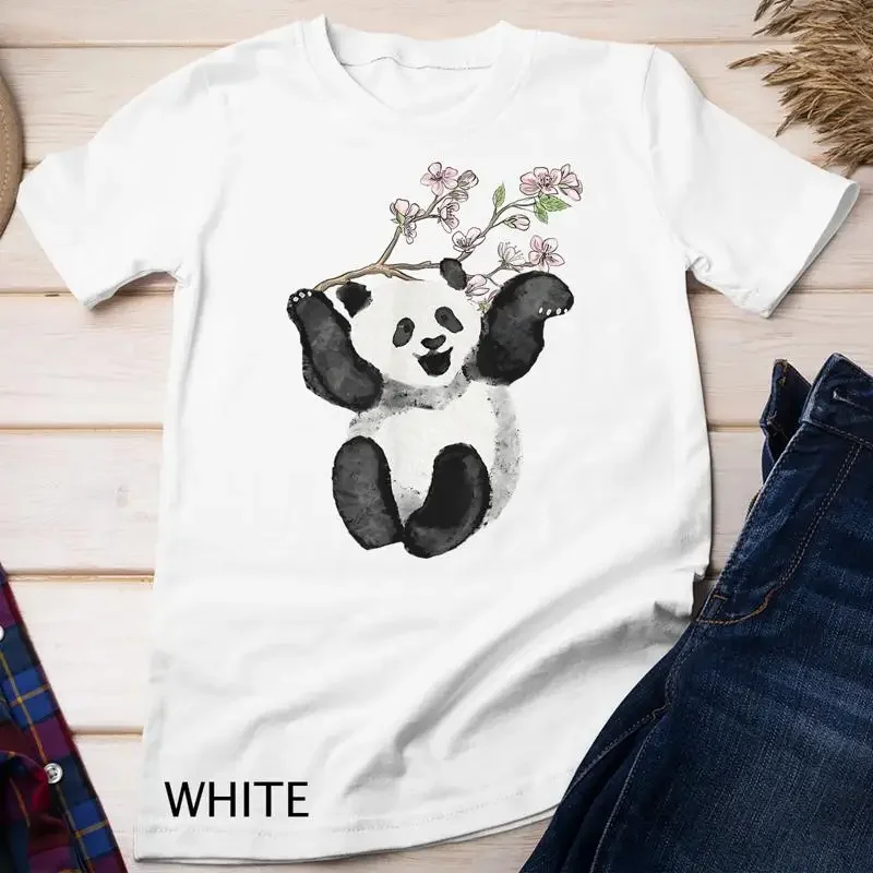 T-shirt unisexe avec motif d'arbre à fleurs japonais, cerisier Sakura, ours Panda