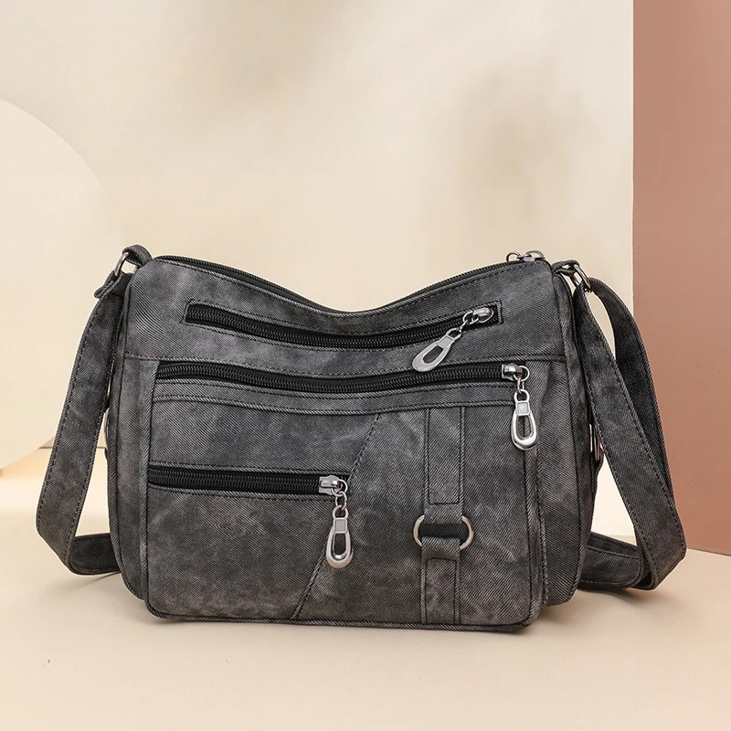 Europe and the United States multi-layer soft bag new retro handbag fashion Joker bag large capacity shoulder crossbody bag.