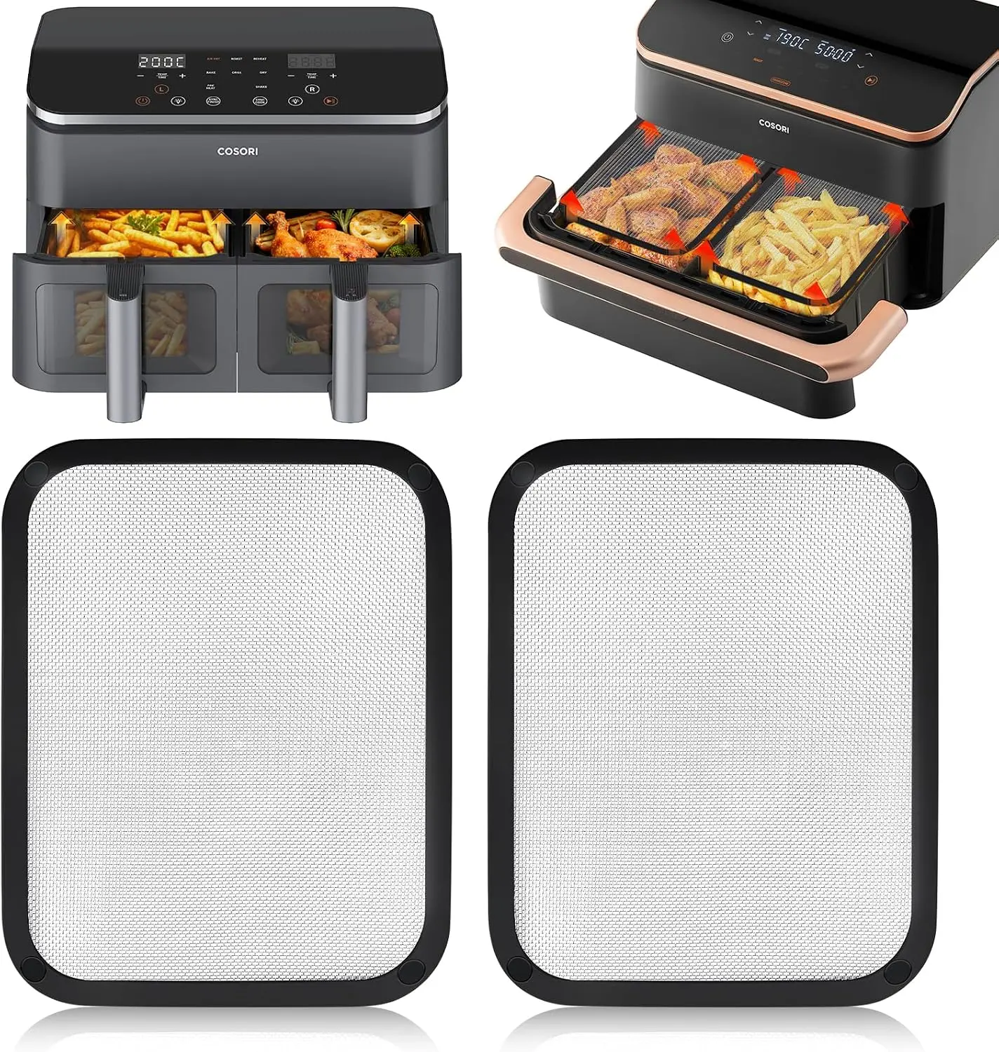 2 Stück Edelstahl-Spritzschutz für Cosori CAF-R901-AEU 8.5L/Dual Blaze TwinFry 10L, Heißluftfritteusen-Zubehör für COSORI Heißluftfritteuse 8.5L, Schutz für obere Heizelemente