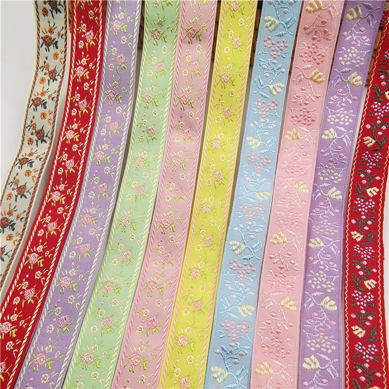 Cinta Jacquard con flores brillantes, adorno para el pelo, falda, Collar para mascotas, accesorios, 5 yardas, 10-25MM