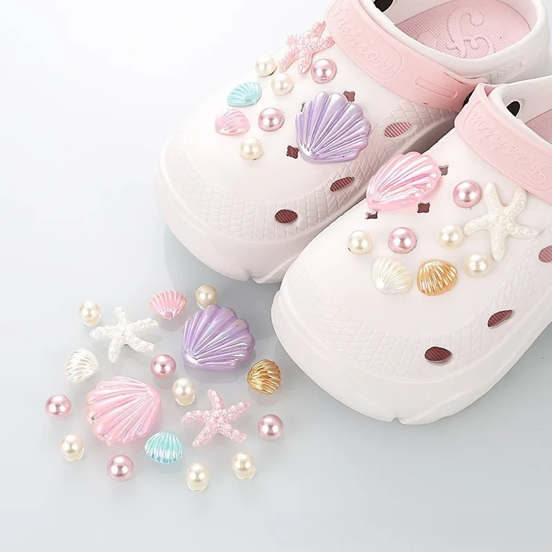 18PCS Fashion Shoe Charms Set Accessories Hole Shoe Buckle Cute Starfish Seashells Pearls Colorful DIY 3D Shoes Decorations Gift
