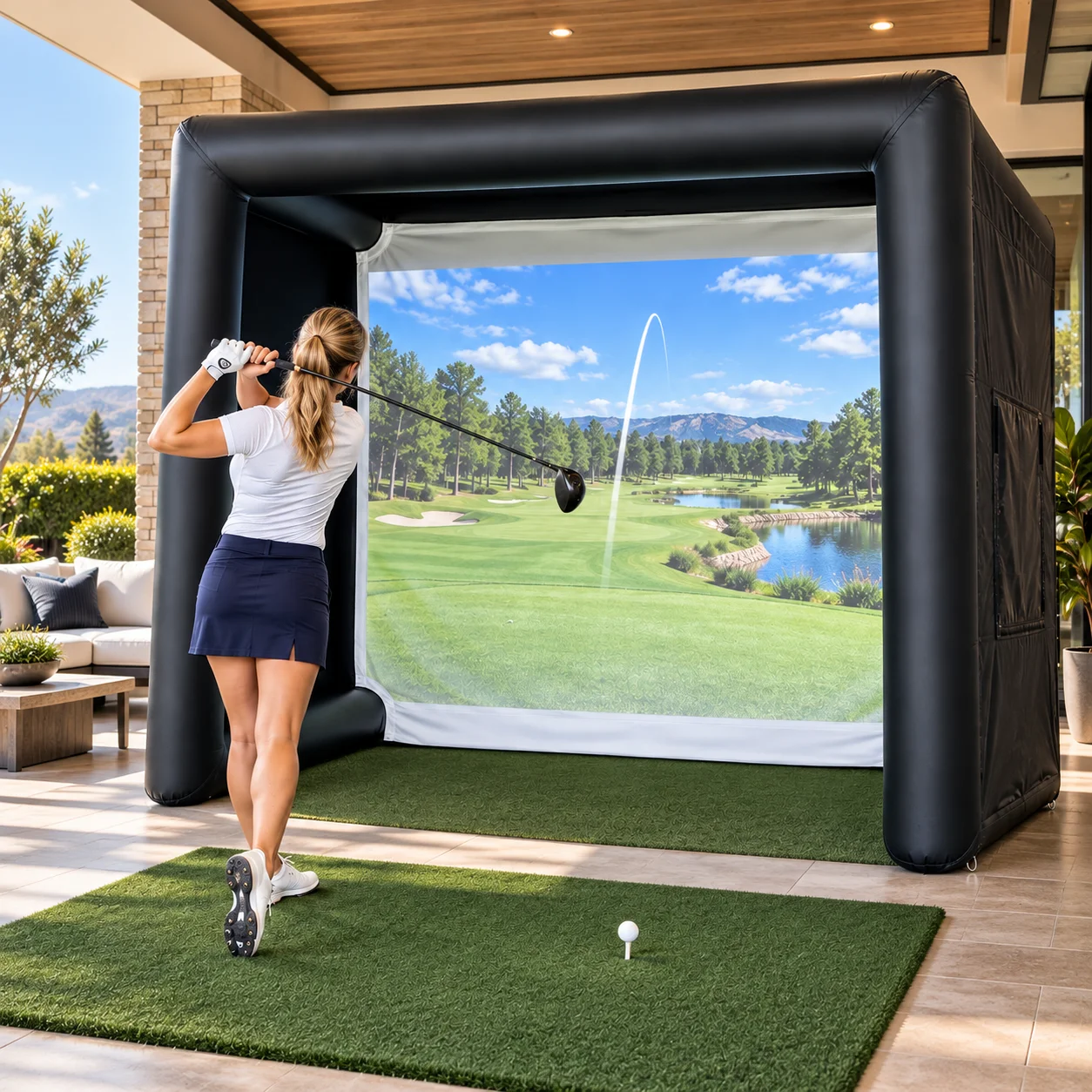 Inflatable Golf Simulator Tent, Impact Screen 3x1.52x2m, Indoor Golf Training Enclosure, Portable Practice Shelter