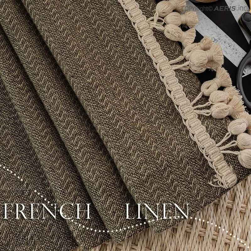 Forest Retro Green Cotton Linen Jacquard Thickened Curtains for Living Room Bedroom French Window Customized Finished Partition