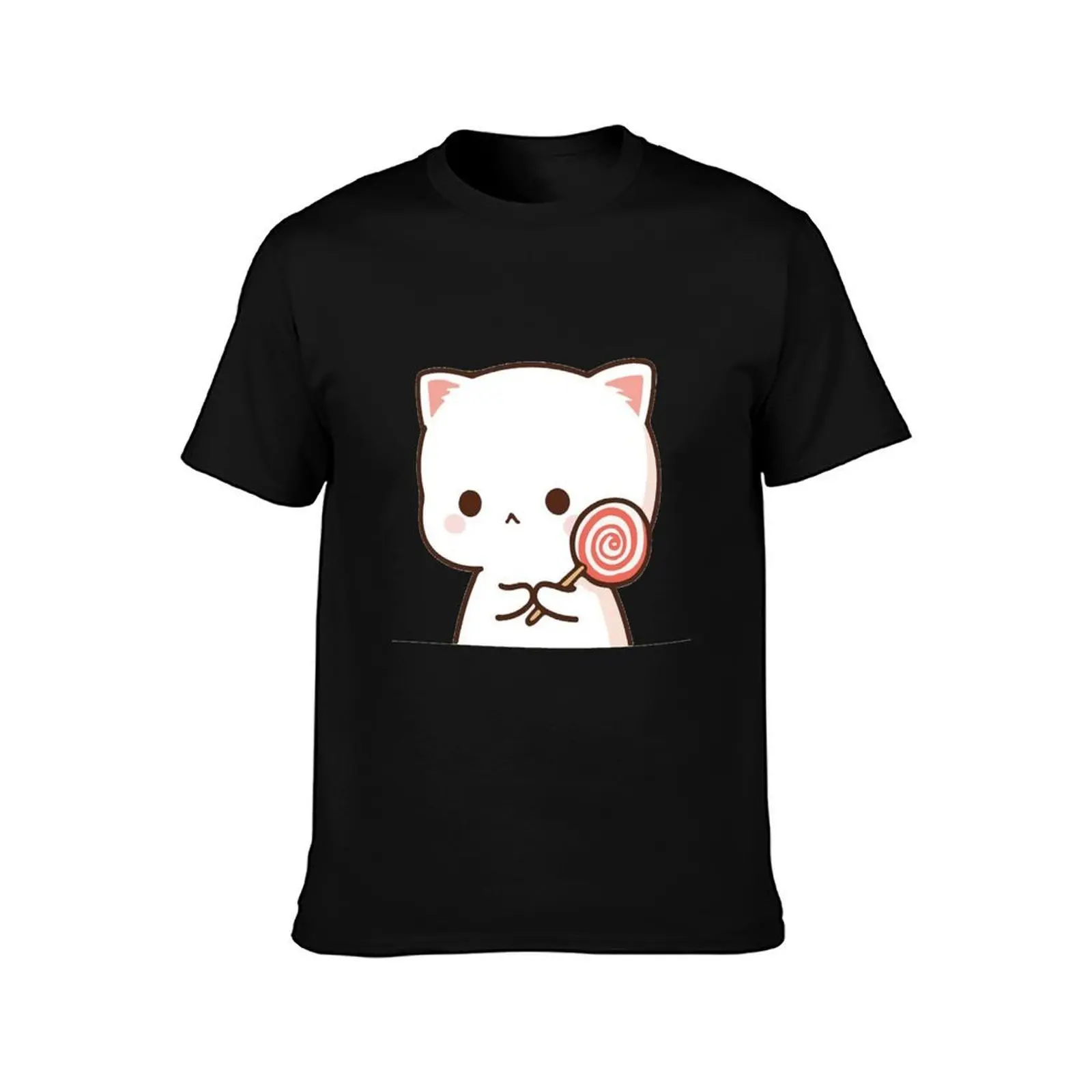 Peach Goma Mochi Mochi Cat Lolipop Sad Pose T-Shirt Sports Casual Breathable Tee Shirt