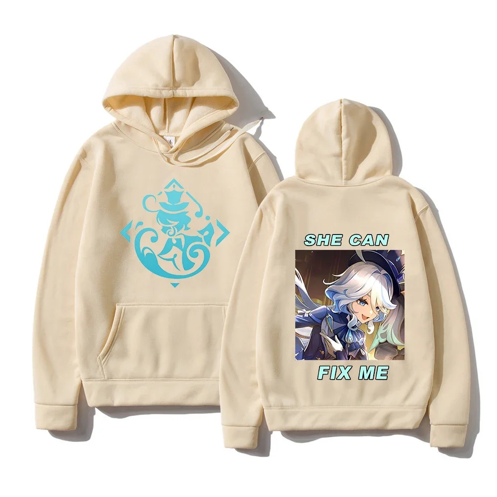 Furina Hoodie Anime Genshin Impact Men Harajuku Aesthetic Vintage Hoodies Unisex Casual Fleece Pullover Sweatshirt Y2K Clothes