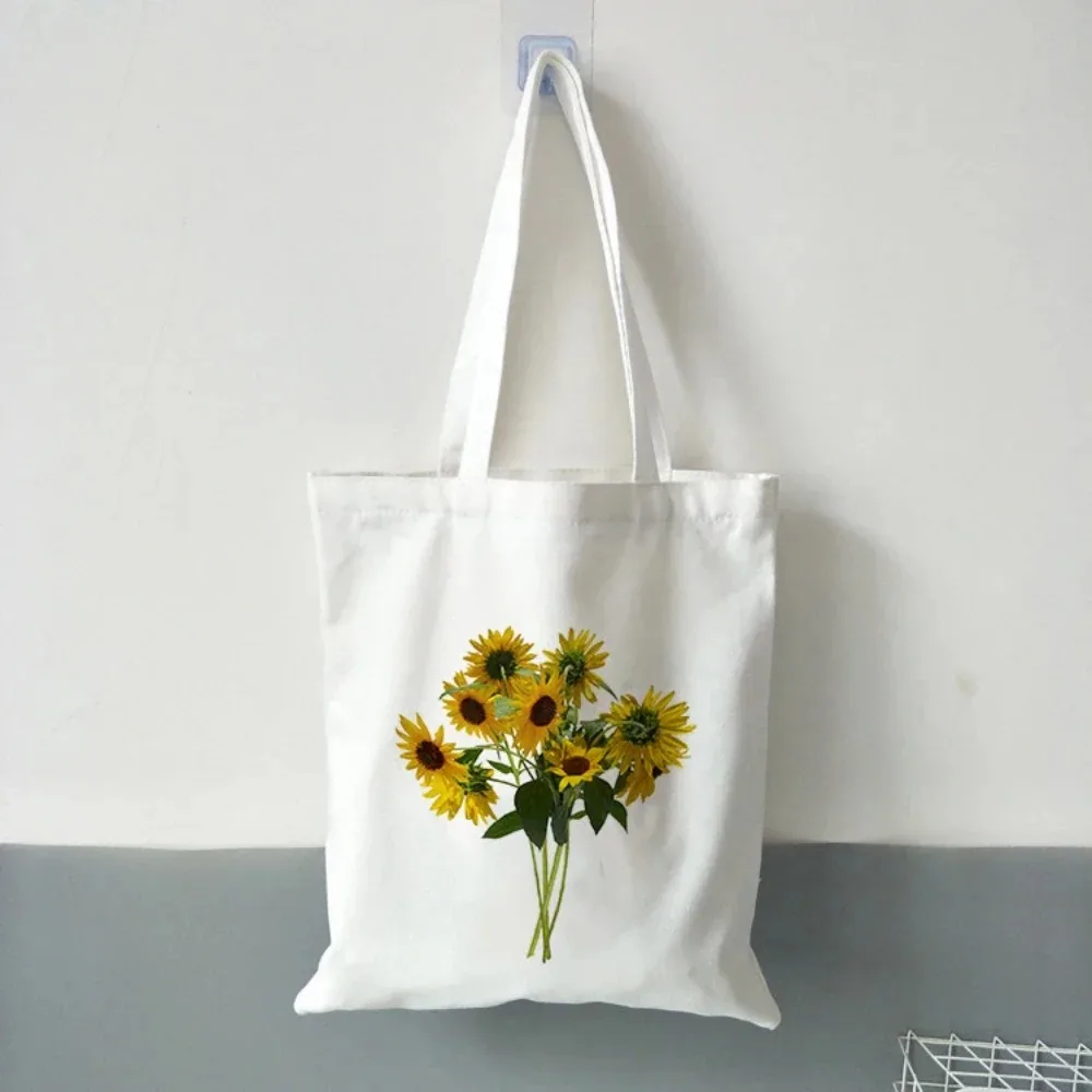 Botanical Floral Pattern Canvas Tote Bag Fashionable Shoulder Bag Elegant Accessory for Shopping Daily Use Reusable Shopping Bag