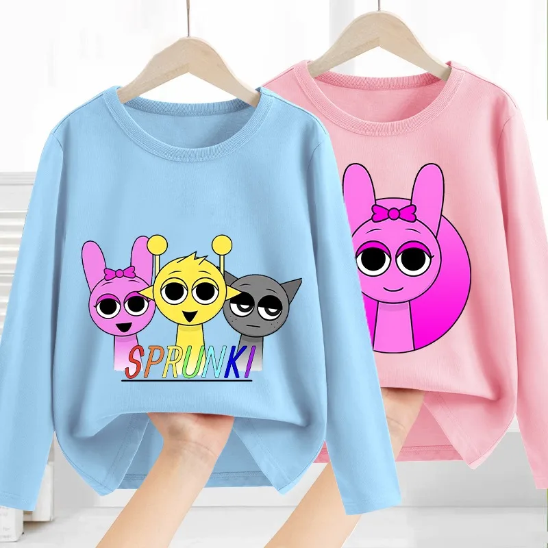 Sprunki, Camiseta de algodón de manga larga para bebés, ropa de primavera y otoño, Top con cuello redondo y estampado de dibujos animados, ropa informal para niños y niñas, regalo