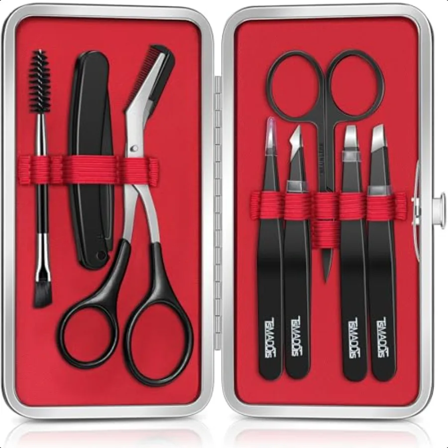 

TsMADDTs Eyebrow Kit 8 in 1 Eyebrow Trimmer Scissors Tweezers for Women Razor Brush with Travel Bag Tweezers Set for Women and