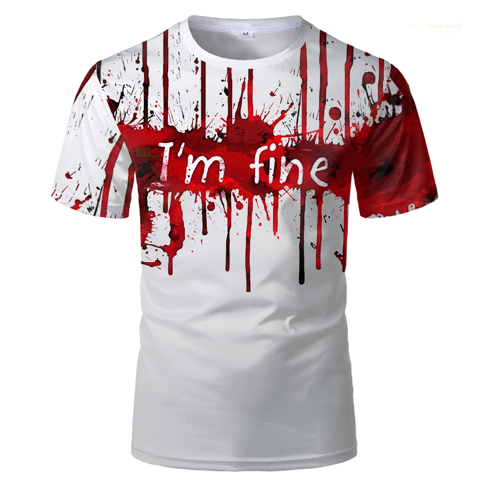 

2024 New Blood Terror Pattern 3D Printed T-Shirts Halloween Horror Blood Stains Men's Tee Fashion Casual Oversized Sports Tops