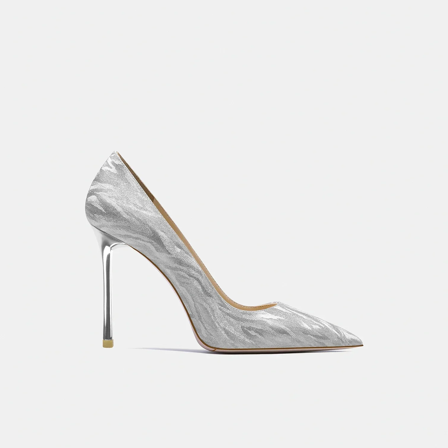 

2025 Silver Wedding Shoes Women Luxury Brand Very High Heels with Stripe Pumps Fashion Metal Heeled Stilettos Glitter Summer