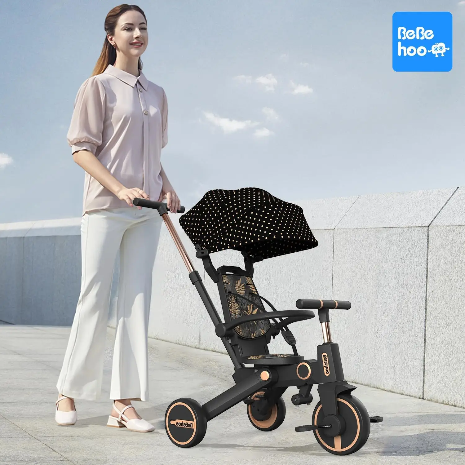 عربة أطفال ثلاثية العجلات قابلة للطي بمقبض دفع ، دراجة أطفال ، دراجة توازن للأطفال من سنة إلى 5 سنوات