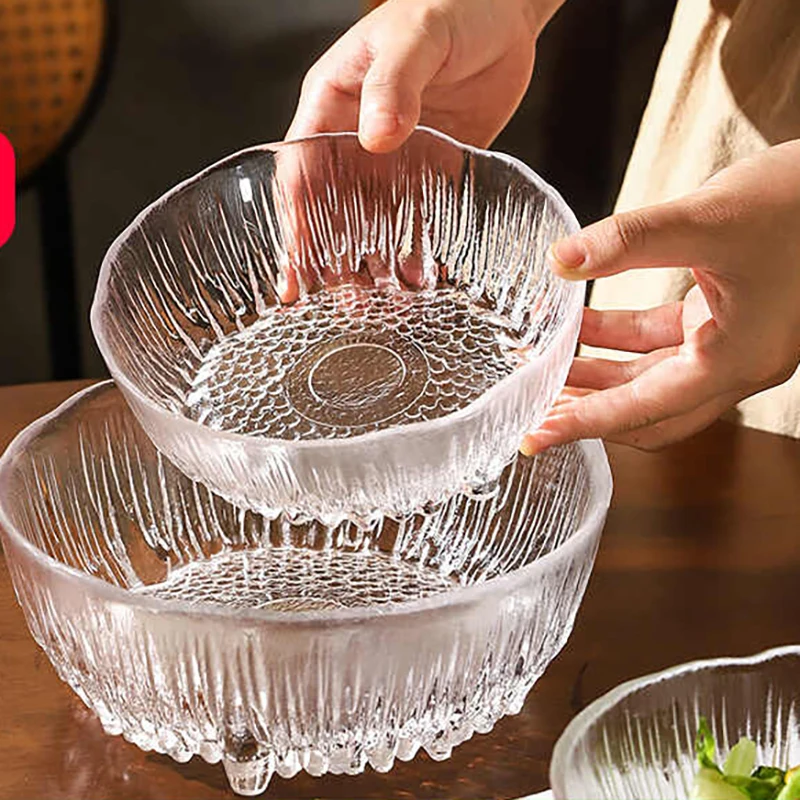

Light Luxury Transparent Glass Bowl Living Room Household Fruit Salad Bowl Delicate Dessert Yoghurt Bowls