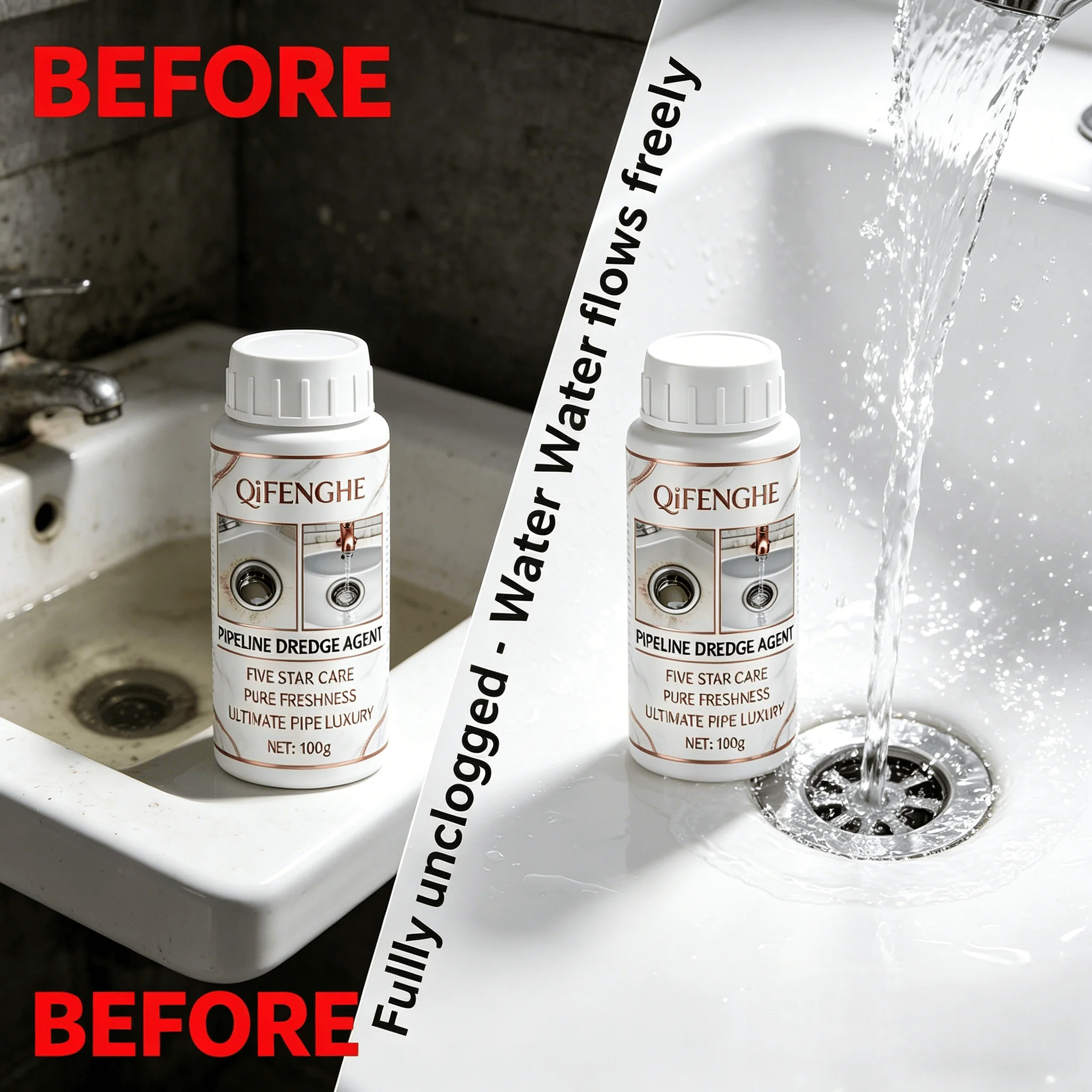 Pipeline Dredge Agent Drain Cleaner, Fast-Acting Pipe Unblocker for Kitchen Sink Bathroom Shower Toilet Clog Removal