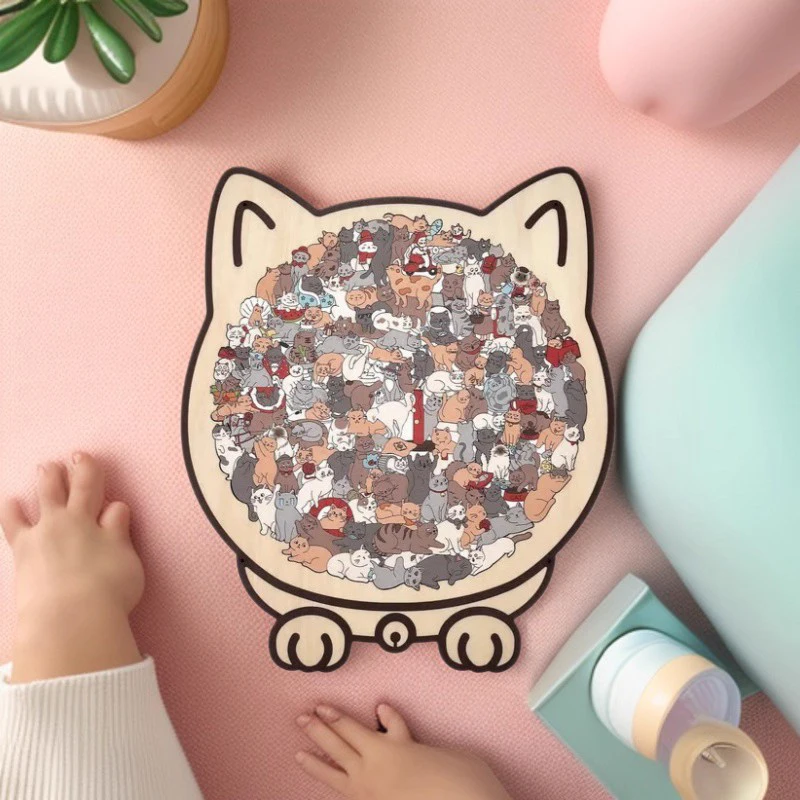 135-delige Morandi kleur katvormige puzzel onregelmatige houten dierenpuzzels voor woondecoratie en cadeauspellen