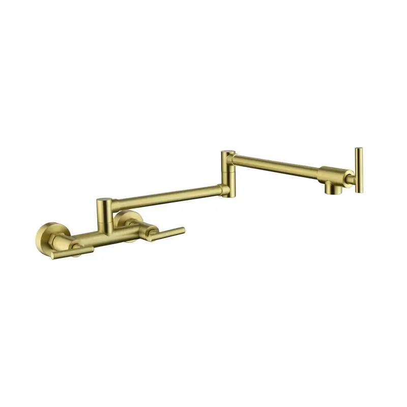 

Commercial Pot Filler Faucet with Hot and Cold Water, Brass Construction, 3 Handles, 2 Holes, Swing Arm Design for Kitchen and