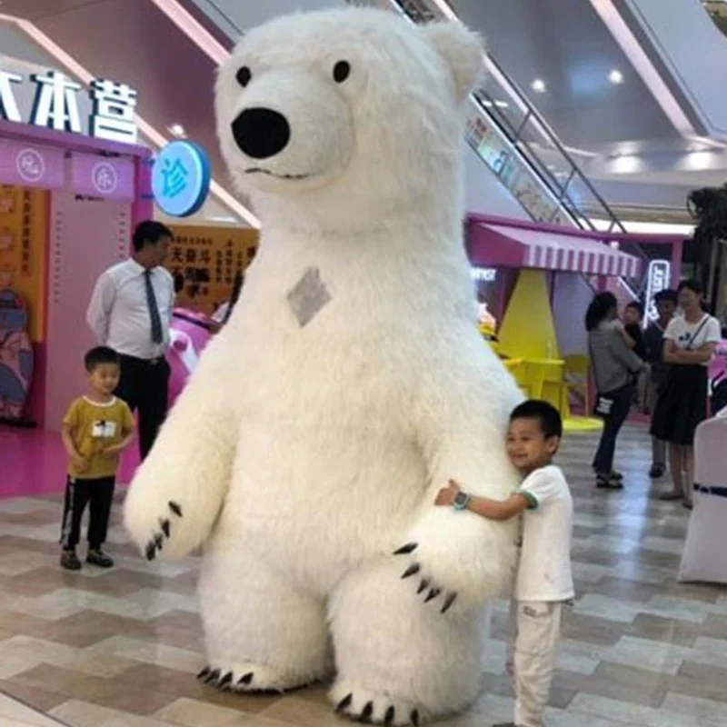 Disfraz de oso Polar inflable gigante de Navidad de 10 pies, traje de mascota de felpa de piel explosiva para adulto, prenda inflada de personaje Animal sin murciélago