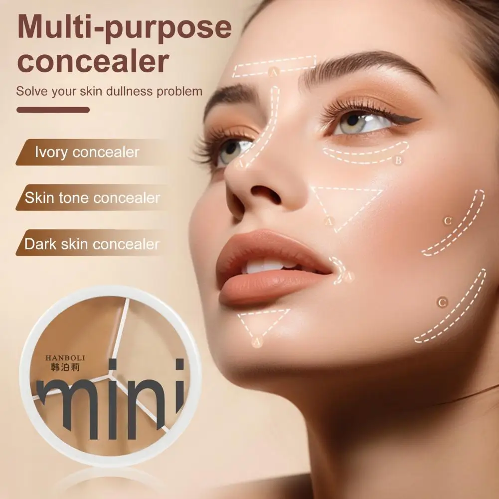 Three-color Concealer Easy-to-spread Concealer Long Lasting Concealer Palette for Full Coverage of Dark Circles Acne Spots