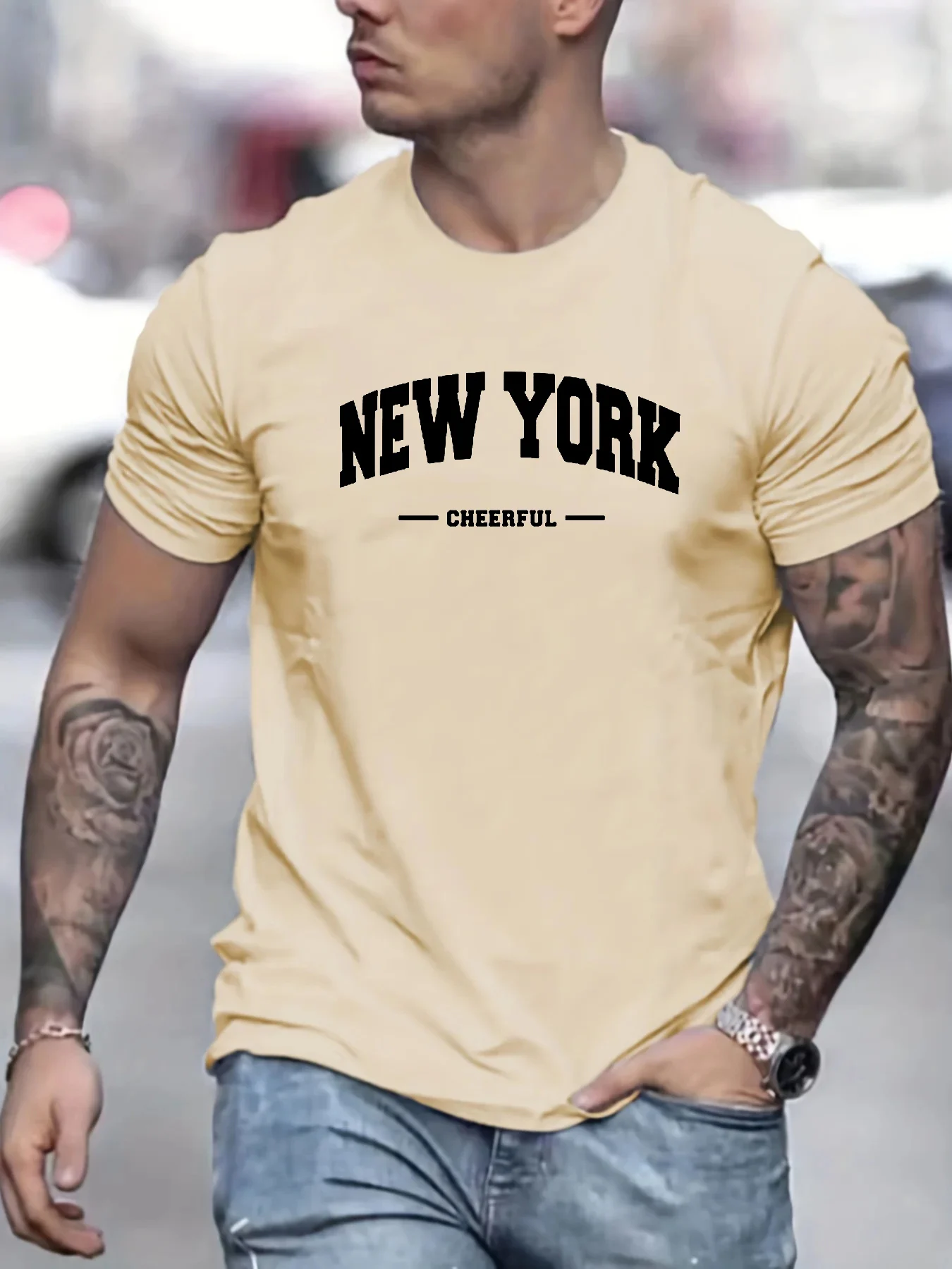 Summer loose fit oversized New York Cheerful print casual slim fit round neck short sleeved T-shirt top