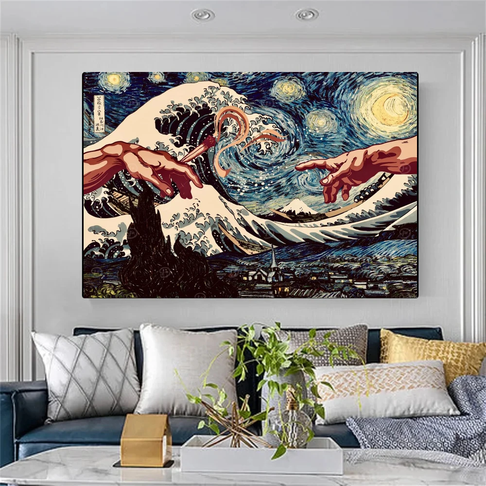 DIY 5D Diamond Painting Landscape Mosaic Diamond Embroidery Cross Stitch Set Great Wave Off Kanagawa Views Of Starry Night