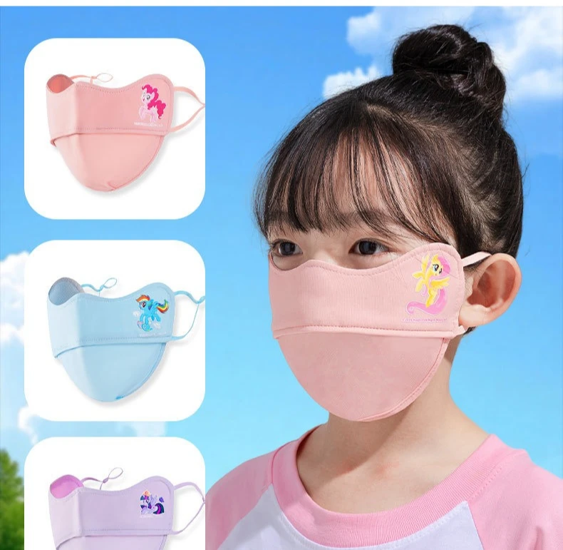 어린이 자외선 2025 여름을위한 Miniso 자외선 차단 마스크 새로운 3 차원 3D 통기성 얇은 얼음 실크 조랑말 마스크