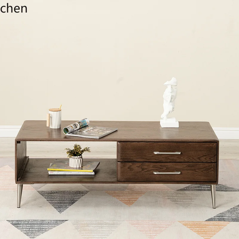 

HXL solid wood coffee table small apartment living room furniture oak storage cabinet