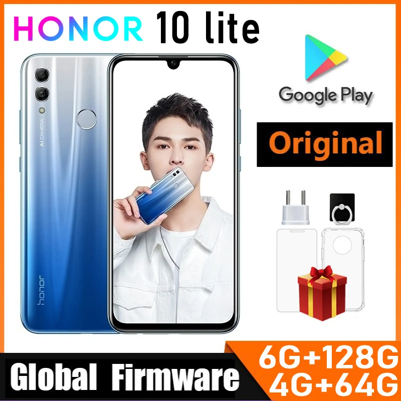 Honor 10 Liteスマートフォン、グローバルファームウェア、6.21インチバッテリー、3400mah cpu、Hilicon qilin 710、emui 9.0.1、使用済み電話