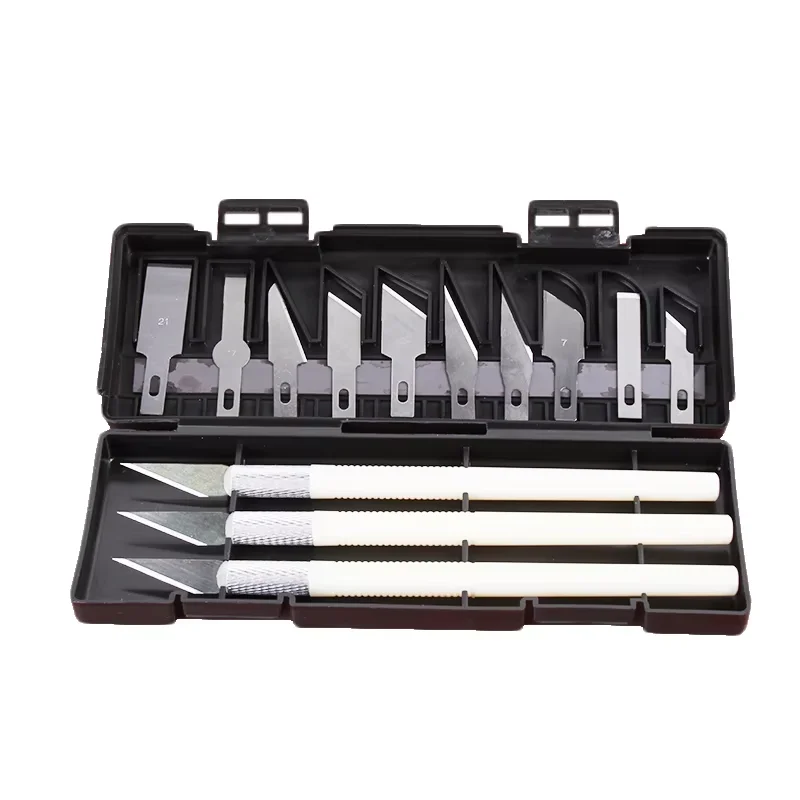 13 piece manual carving knife set, rubber stamp/Paper Cuttings/manual DIY universal replacement penknife set, including 3 plasti