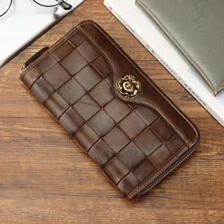 New Women Fashion Long Lady Wallet Cow Leather Wallet For Women Plaid Woman Purse Female Casual HandBag