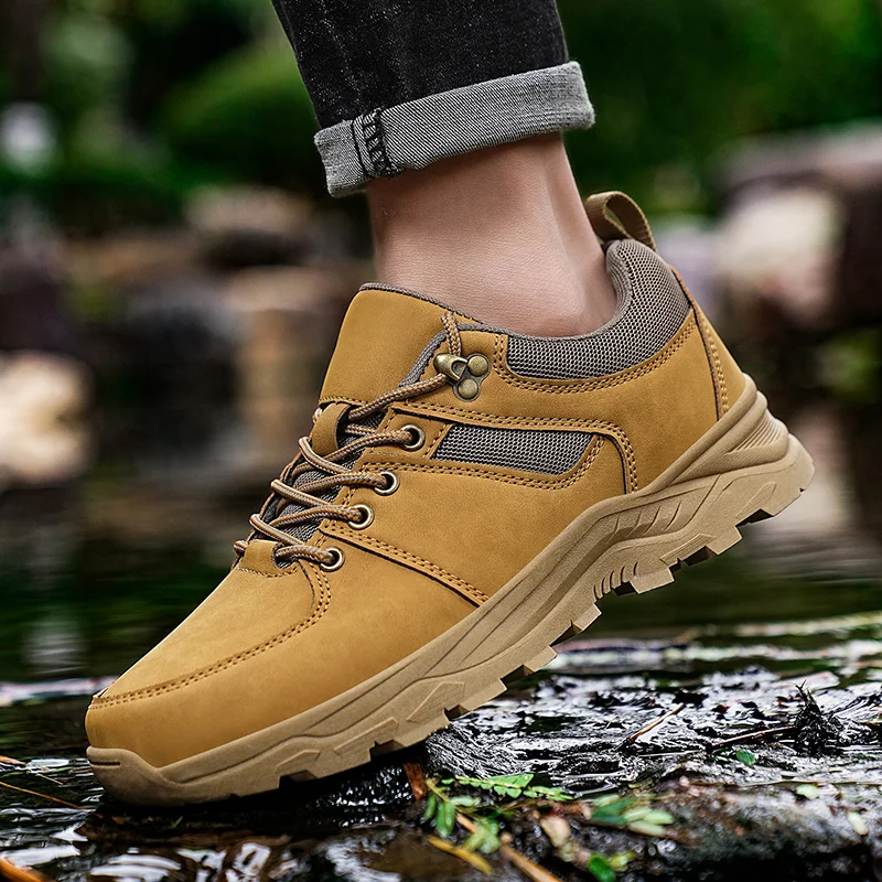 

Outdoor Leather Men Walking Hiking Shoes High Quality Non Slip Man Climbing Trekking Sneakers Comfortable Breathable Sport Shoes