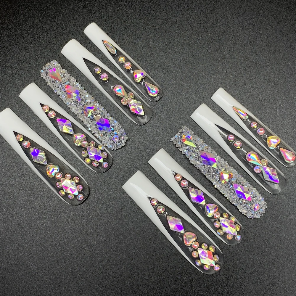 Extra Long Trapezoid Rectangle Handmade Artificial Nails Sets 10PCS 55MM Gorgeous Covered Decoration Acrylic Nails Press On