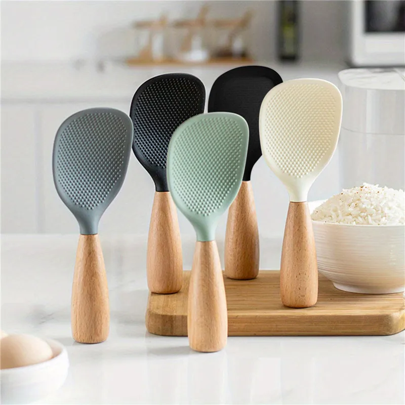 Creatieve Verticale Rijstlepel Kan Staan Siliconen Rijstschep Rijstkoker Rijstlepel Antiaanbaklaag Rijstlepel
